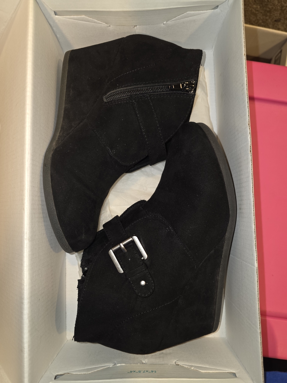 Maurices Black Suede Wedge Ankle Bootie with Buckle